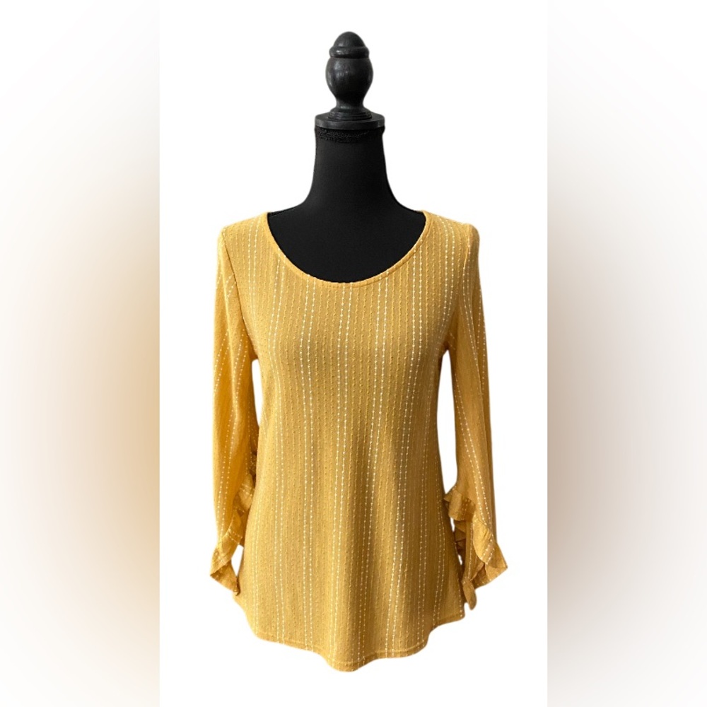W5: Yellow and White Top with Flare Sleeves